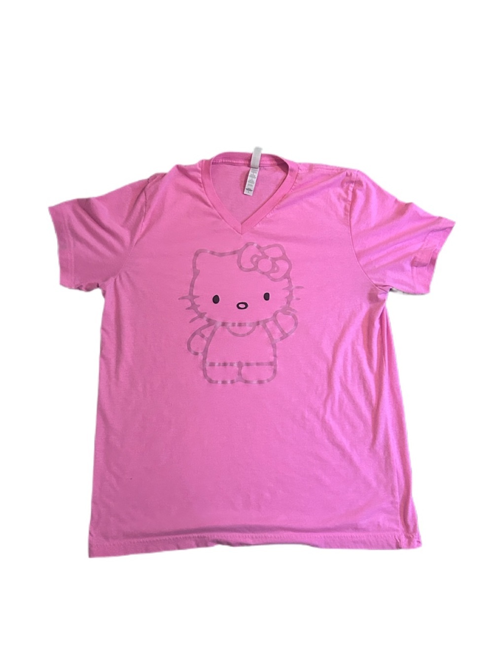 Hello Kitty bright neon bubblegum Pink V-Neck Tee T-shirt lightweight scene